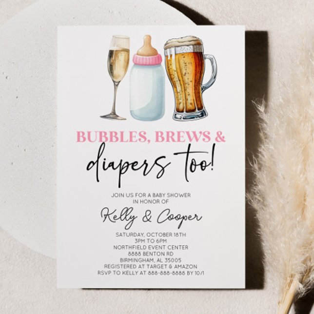 Rosa Blasen brauen und Windeln auch! Babyparty Einladung (Von Creator hochgeladen)