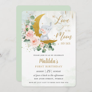 Rosa Bläserelementar 1. Geburtstag Crescent Mond  Einladung