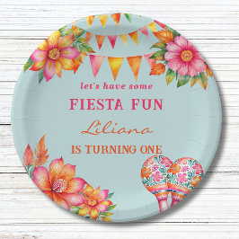 Rosa Bläserfarbene blaue Fiesta 1. Geburtstag Pappteller