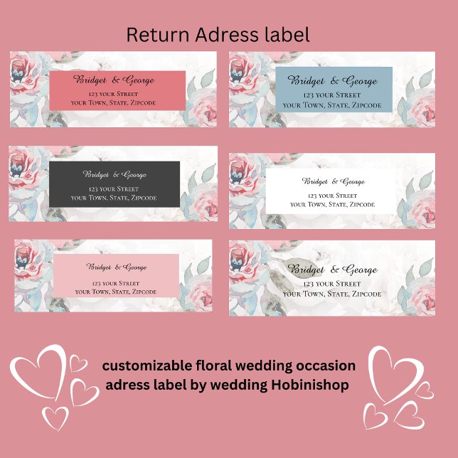 Rosa Bläserfarbene Rose Hochzeit (different customizable floral wedding occasion
adress label by wedding Hobinishop )