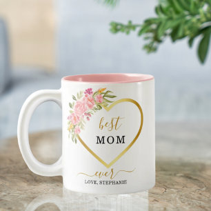 Rosa Bläsergoldherz Beste Mama je Zweifarbige Tasse