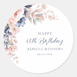 Rosa Bläserne Elegant Script 60. Geburtstag jedes  Runder Aufkleber