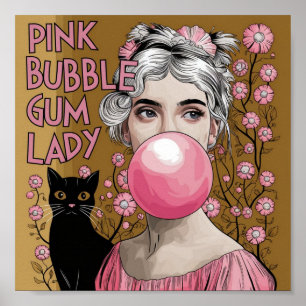 Rosa bläserne Gumminaddin mit schwarzem Kat Gustav Poster
