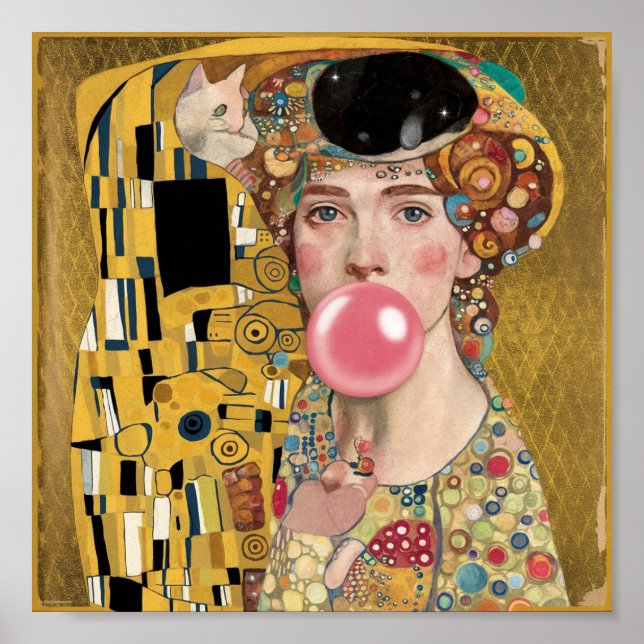Rosa bläserne Gumminadine mit Gustav Klimt Kunst Poster (Vorne)