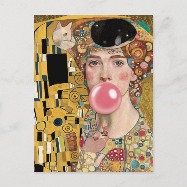 Rosa bläserne Gumminadine mit Gustav Klimt Kunst Postkarte (Vorderseite)