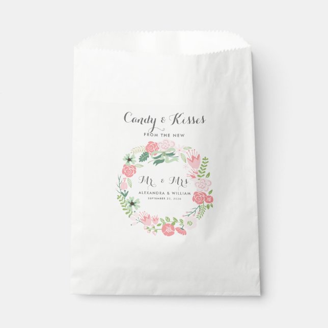 Rosa Bläserne Hochzeit Candy Bar Popcorn Geschenktütchen (Vorderseite)