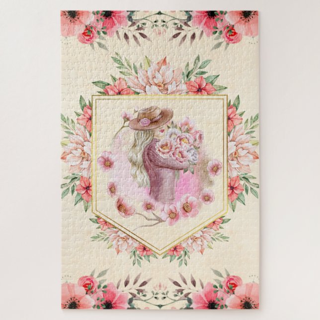 Rosa bläserne Lady, Frühlingswerk Puzzle (Vertikal)