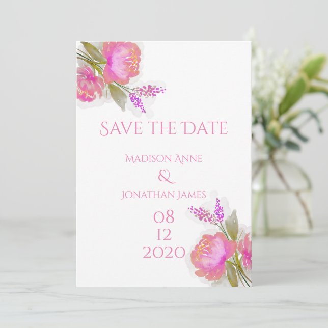 Rosa Bläserner Elegant Personalisierter Hübscher C Save The Date (Stehend Vorderseite)