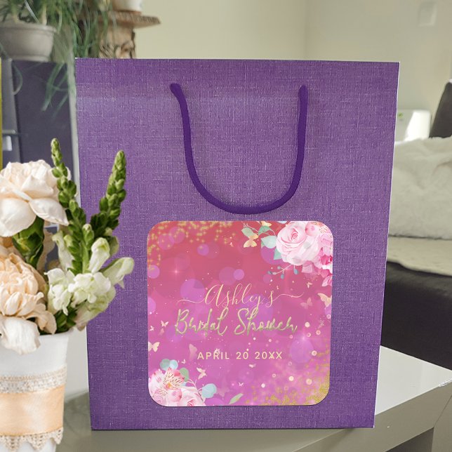 Rosa Bläserner Extravagant Elegantes Romantisches  Quadratischer Aufkleber (Von Creator hochgeladen)