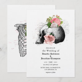 Rosa Bläserskull Halloween Gotische Hochzeit Einladung
