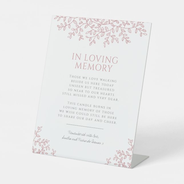 Rosa Blatt Monogramm zum Hochzeitsblüten in liebev Sockelschild (Vorderseite)