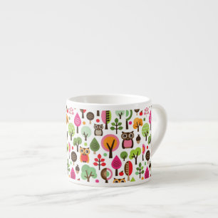 rosa Blattbaum Retro-Eulen-Muster Espressotasse