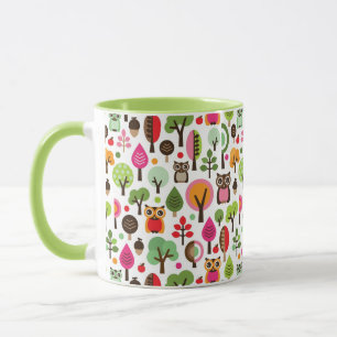 rosa Blattbaum Retro-Eulen-Muster Tasse