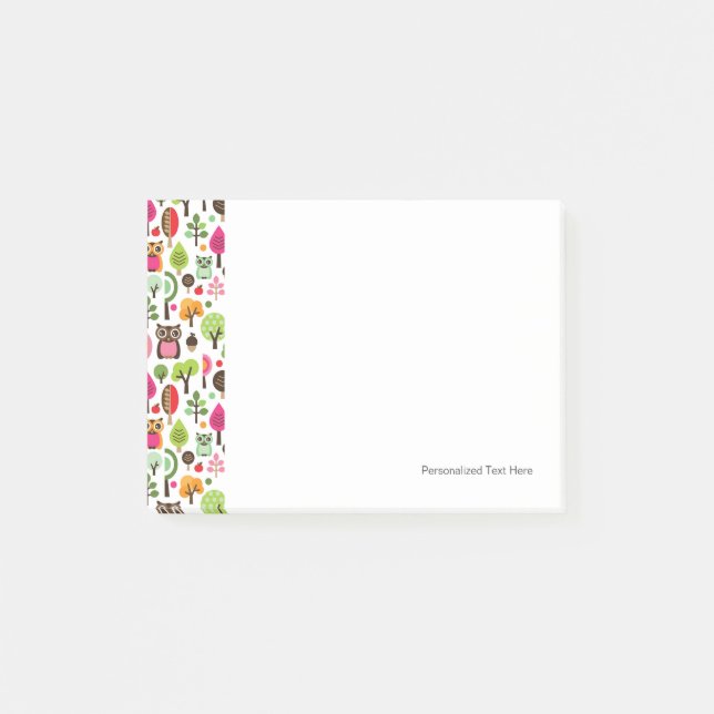rosa Blattbaum Retro-Eulenmuster Post-it Klebezettel (Vorderseite)