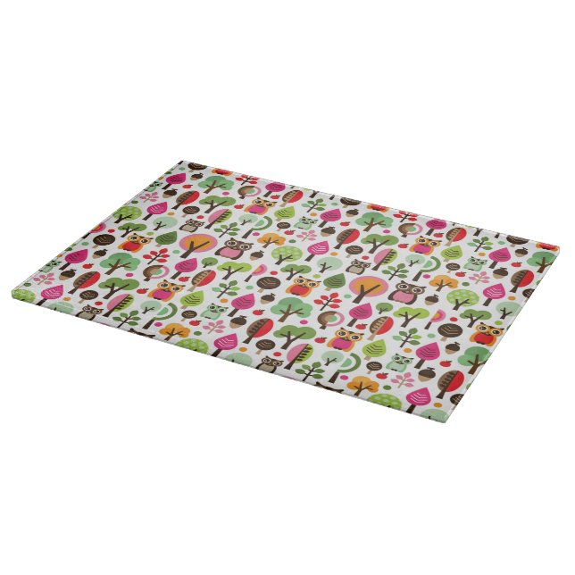 rosa Blattbaum Retro-Eulenmuster Schneidebrett (Ecke)