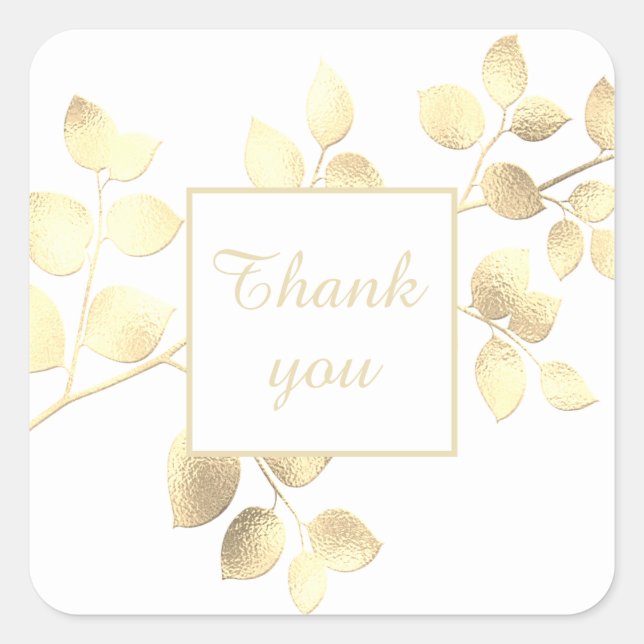 Rosa Blätter, goldfarben, viereckig Quadratischer Aufkleber (Vorderseite)