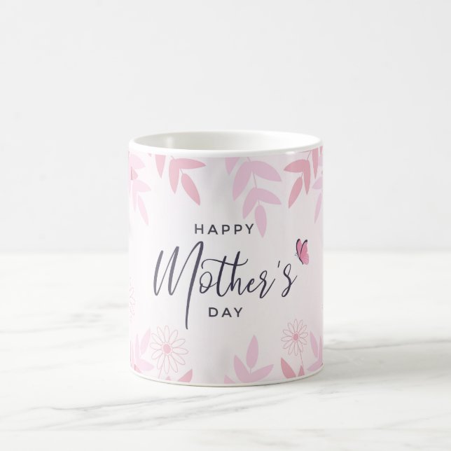 Rosa Blätter & Schmetterlinge Kaffeetasse (Mittel)