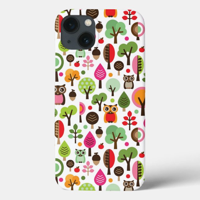 Rosa-Blätterwald-Retro-Eule-Muster Case-Mate iPhone Hülle (Rückseite)