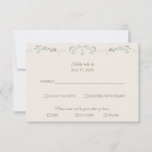 Rosa Blattmonogramm-Antwortkarte RSVP Karte