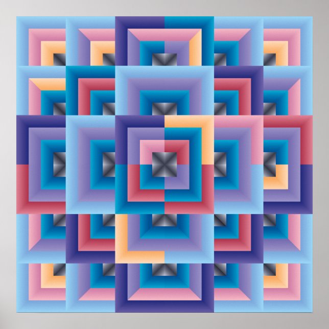 Rosa Blau Abstrakt Poster (Vorne)