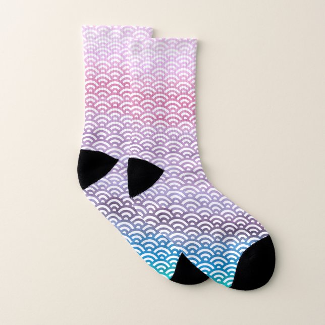 Rosa/Blau/Aquamarin/Jegliche Farbe Seigaiha Socken (Paar)