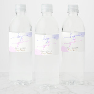 Rosa & Blau Aquarellfarben Gold-Script-Gender-Dars Wasserflaschenetikett