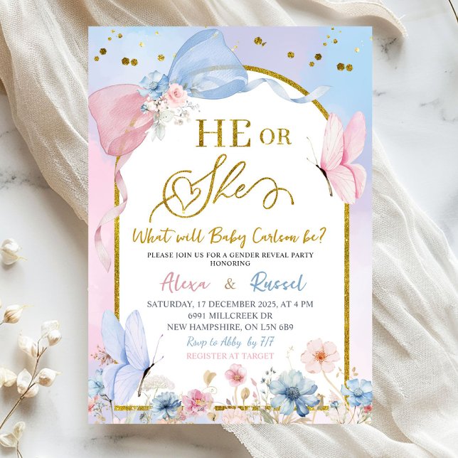 Rosa Blau Arch Kokette Schmetterling Geschlecht En Einladung (Von Creator hochgeladen)