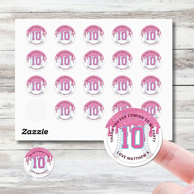 Rosa & Blau Baseball-Drip Runder Aufkleber (Baseball Drip Birthday Stickers)