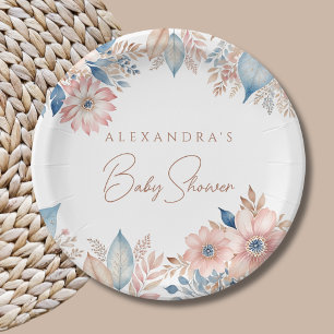 Rosa Blau Boho Blumen Baby Shower Pappteller