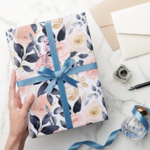 Rosa Blau Chic Blume Brautparty Geschenkpapier