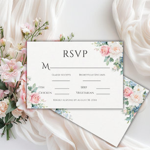 Rosa & Blau Einfache Florale Moderne Hochzeit RSVP Karte