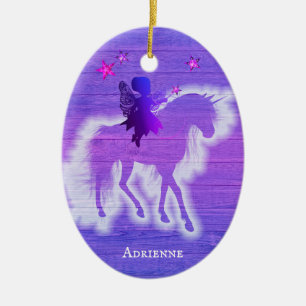 Rosa & Blau Einhorn Girly farbenfrohe Holzgestaltu Keramik Ornament