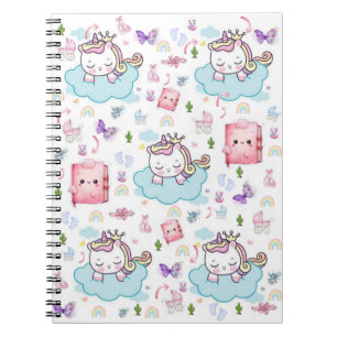 Rosa, Blau Einhorn Regenbogen Katze Spiralheft Notizblock