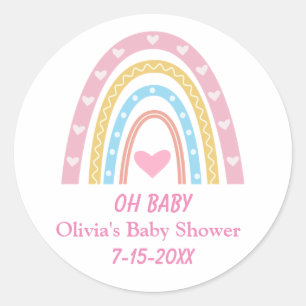 Rosa Blau Gelb Boho Regenbogen Oh Baby Shower Runder Aufkleber