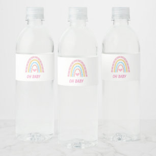 Rosa Blau Gelb Boho Regenbogen Oh Baby Shower Wasserflaschenetikett