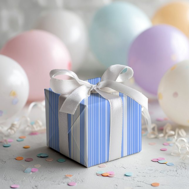 Rosa Blau Gelb Gestreiftes Muster Geschenkpapier Set (Blue stripes)