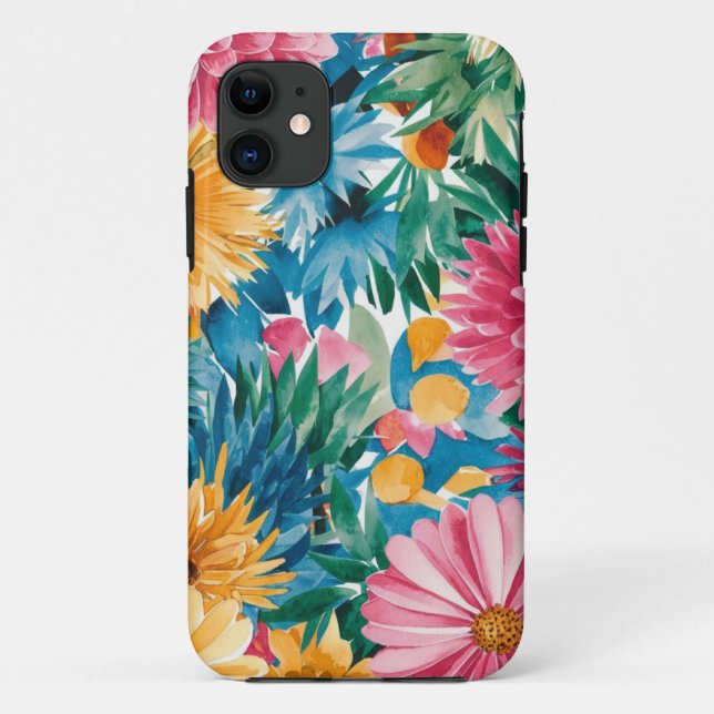 Rosa Blau Gelb Orange Blume Muster Case-Mate iPhone Hülle (Rückseite)