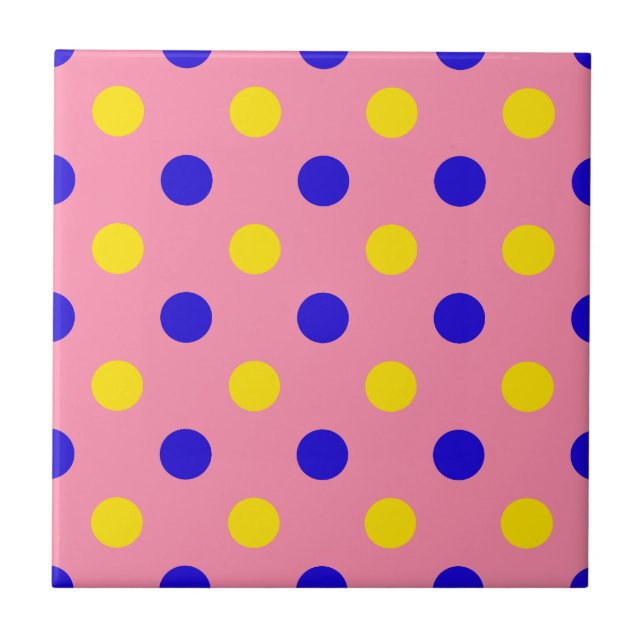Rosa Blau Gelb Punkte Design  Fliese (Vorderseite)