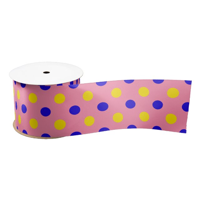Rosa Blau Gelb Punkte Design  Satinband (Spule)
