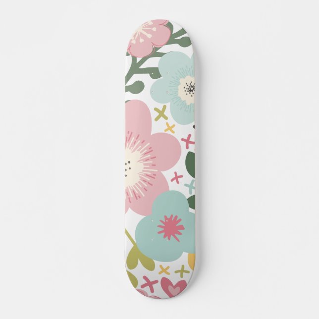 Rosa Blau Gelbe Blumen Moderne Blumen Skateboard (Vorne)
