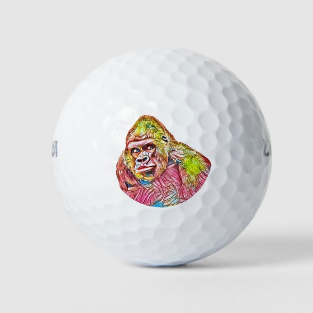 Rosa Blau-Gelbe Gorilla-Malerei Golfball (Vorderseite)