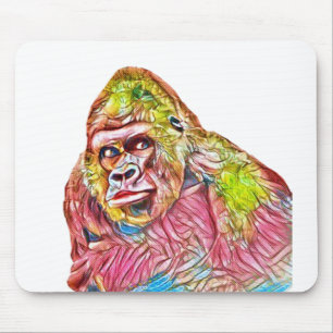 Rosa Blau-Gelbe Gorilla-Malerei Mousepad