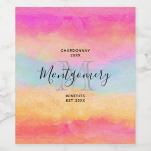 Rosa Blau Gelber Regenbogen Streifen Weinkultur Weinetikett