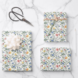 Rosa Blau-Gelbes Cottage-Core-Brautparty Geschenkpapier Set