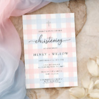 Rosa Blau Gingham Taufkleidchen