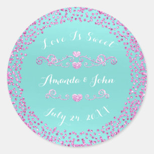 Rosa Blau Glitter Save the Date Liebe ist süß Runder Aufkleber