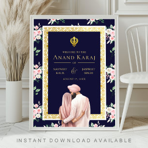 Rosa Blau Gold Anand Karaj Hochzeits-Willkommenssc Poster