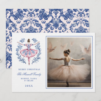 Rosa & Blau Grandmillennial Damask Foto Einladung