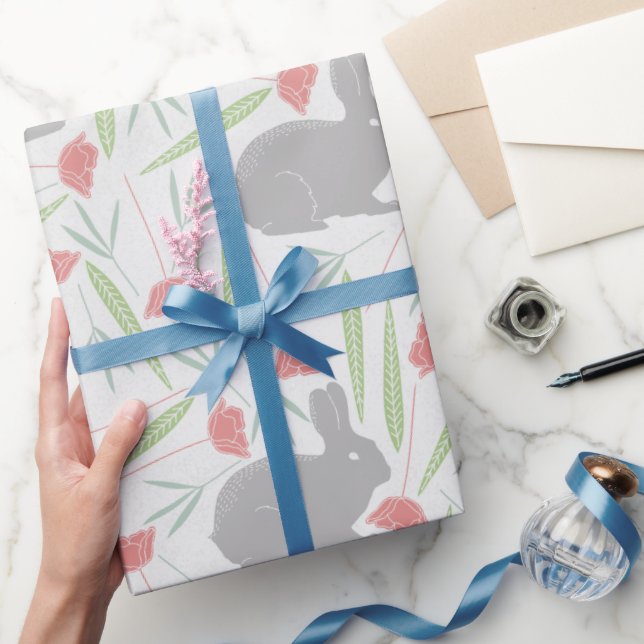 Rosa Blau Grauer Frühling Flora Ostersonne Muster Geschenkpapier (Schenken)