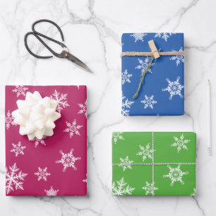Rosa Blau Grün farbige Schneeflocken Weihnachten Geschenkpapier Set